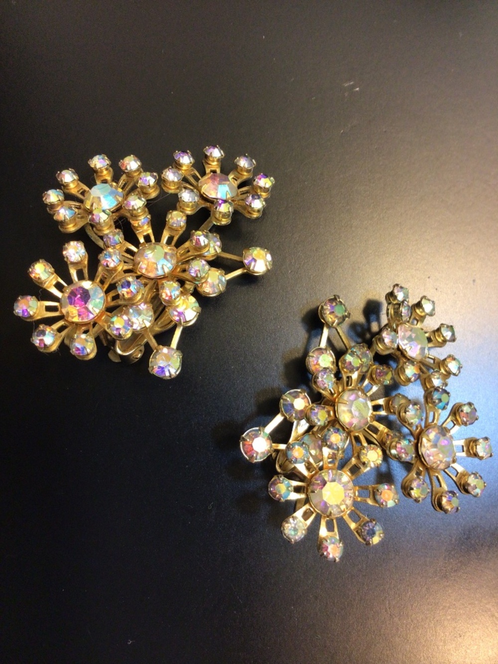 Vintage 1950s Atomic Starburst  Aurora Borealis (AB) Clip-on Earrings